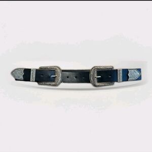 Vintage Western Style Double Buckle Faux Leather Belt Med To XL